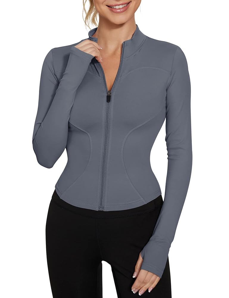 IECCP Damen Sportoberteil – Langarm Crop Top für Gym und Yoga, leichtes Fitnessshirt mit halbem Reißverschluss und Daumenloch