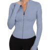 IECCP Damen T-Shirt für das Fitnessstudio - Langarm Crop Top mit Halbreißverschluss und Daumenloch für Yoga und Sport