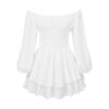 IMEKIS Damen Off-Shoulder Langarm-Rüschen-Jumpsuit mit Shorts – Einfarbiger Chiffon Kurzoverall im Boho-Stil für den Sommer