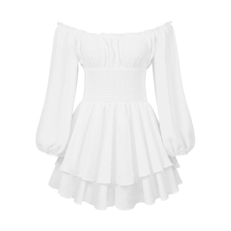 IMEKIS Damen Off-Shoulder Langarm-Rüschen-Jumpsuit mit Shorts – Einfarbiger Chiffon Kurzoverall im Boho-Stil für den Sommer