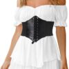 IMEKIS Damen Piraten Halloween Kostüm Off-Shoulder Kurzjumpsuit Boho Kleid mit Rüschen - Elegantes Casual Minikleid im Renaissance-Stil mit Korsett-Design