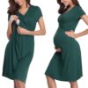 Irdcomps Kurzarm Stillnachthemd für Damen aus Baumwolle – Umstandsnachthemd für Schwangere, Geburtskleid mit Stillfunktion, Größe S-XXL