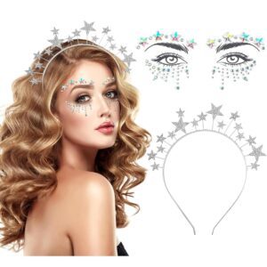 iZoeL Silberner Haarreif mit Sternen – Strass-Stirnband für Karneval, Fasching, Halloween, Geburtstagsfeiern und Kostüme – Glitzer-Haarschmuck für Damen und Mädchen