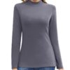 Jiuday Damen Thermoshirt Langarm - Basic Oberteil mit Stehkragen, eleganter Slim Fit, Fleece Pullover für den Winter, funktionales Thermohemd mit Innenfleece