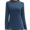 Jiuday Damen Thermoshirt mit Stehkragen – Langarm Basic Oberteil für den Winter, eleganter Slim Fit Fleece Pullover mit Innenfleece