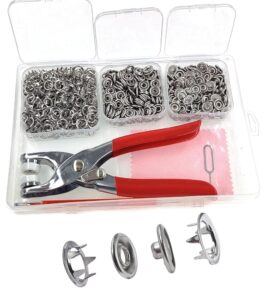 KAXIMON 200 Sets Metall-Druckknöpfe für Bekleidung, Nähloses Knopf-Fix-Set, 9,5 mm, rostfrei, DIY-Druckknopf-Werkzeug