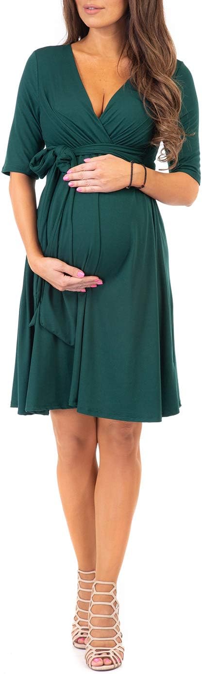 Knielanges Wickelkleid mit verstellbarem Gürtel von Mother Bee Maternity