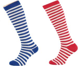 Koronowski Lieblingsstrumpf24 – 2 Paar gestreifte Ringel-Kniestrümpfe in Rot, Weiß, Blau und Schwarz, einfarbig und Regenbogen, bis Größe 46