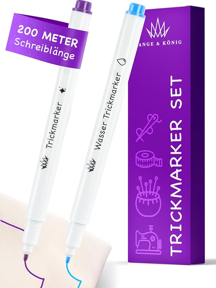 Lange & König® Selbstlöschendes und Wasserlösliches Trickmarker Set [200m Schreiblänge] - Nähzubehör, Alternative zu Schneiderkreide, Zubehör für Nähmaschinen und Stoffe
