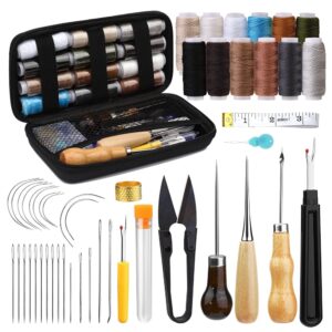 Leder-Nähset für Polsterreparaturen, 48-teiliges Hochleistungsset mit Nähnadeln, Ahle, Nahttrenner und Nähgarn für Handarbeiten und DIY-Lederprojekte