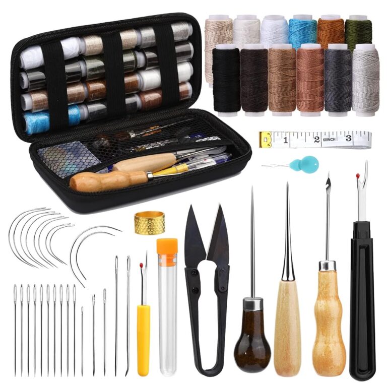 Leder-Nähset für Polsterreparaturen, 48-teiliges Hochleistungsset mit Nähnadeln, Ahle, Nahttrenner und Nähgarn für Handarbeiten und DIY-Lederprojekte