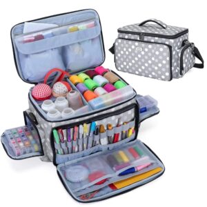 Luxja Nähzubehör Organizer, Aufbewahrungstasche für Nähsets, ideal für Anfänger und Reisende, Tragetasche für Nähmaschinenzubehör und -werkzeuge, mit grauem Punktmuster