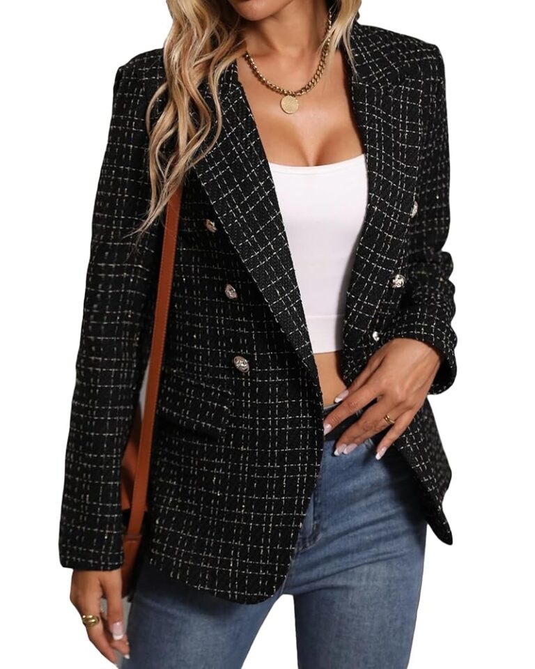 „Mina Self 2024 Damen Tweed-Blazer, festlich gefüttert, warm, stilvoll, lässig-elegant, ideale Arbeitsjacke mit Manteltaschen“