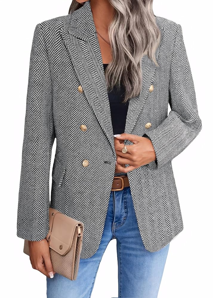Mina Self 2024 Damen Tweed-Blazer, festlich, vollständig gefüttert, warm, stylish, lässig-elegant, ideal als Arbeitsjacke mit praktischen Manteltaschen