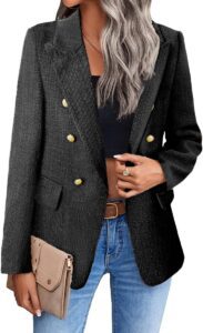 Mina Self 2024 Damen Tweed-Blazer für Weihnachten, komplett gefüttert, warm, stilvoll, lässig-elegant, Arbeitsjacke mit Manteltaschen