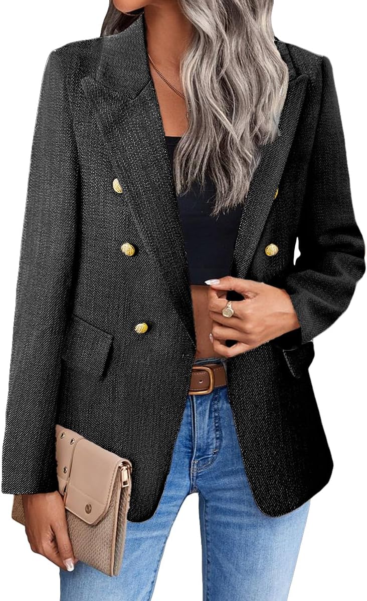 Mina Self 2024 Damen Tweed-Blazer für Weihnachten, komplett gefüttert, warm, stilvoll, lässig-elegant, Arbeitsjacke mit Manteltaschen