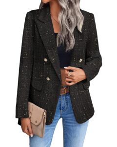 Mina Self 2024 Damen Tweed-Blazer, Winterfest, komplett gefüttert, warm, stilvoll, lässig-elegant, Arbeitsjacke mit Taschen