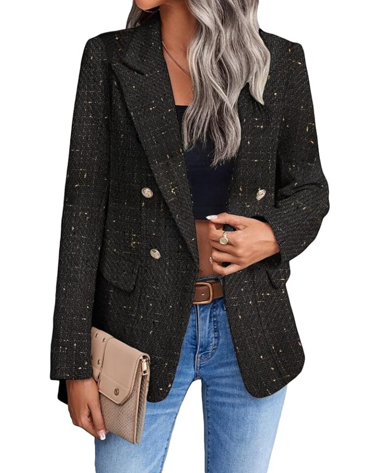 Mina Self 2024 Damen Tweed-Blazer, Winterfest, komplett gefüttert, warm, stilvoll, lässig-elegant, Arbeitsjacke mit Taschen