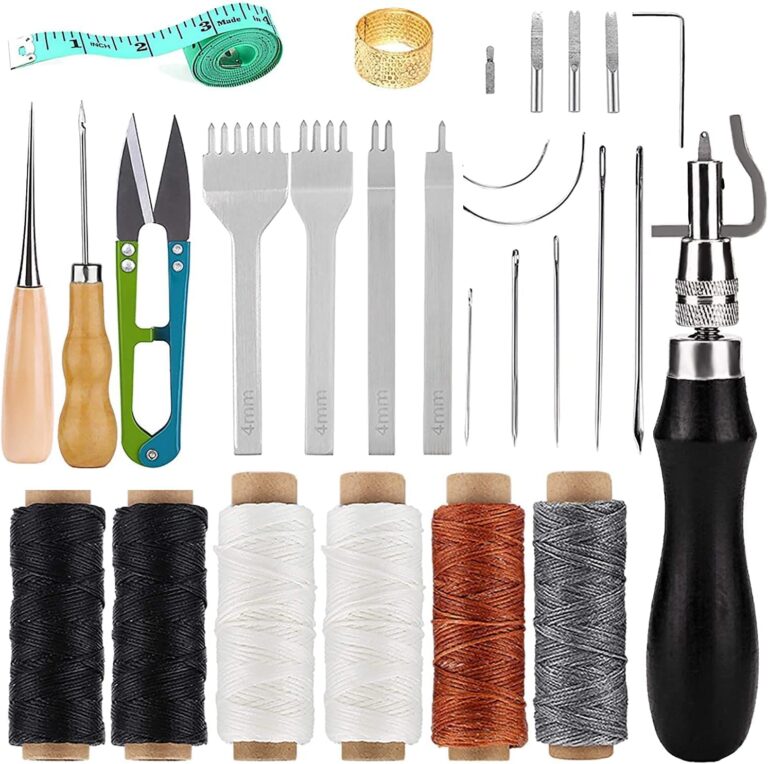 Namner 26-teiliges Leder Nähwerkzeug-Set, Handnähkit für Lederarbeiten mit Wachsfaden, Ahle, Ledernadel, Fingerhut und weiterem Zubehör zur Lederbearbeitung