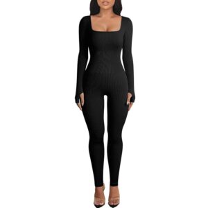 OEAK Damen Sportanzug: Langärmeliger Jumpsuit für Yoga, Stretch Bodysuit, figurbetonter Einteiler, Trainingsanzug und Hosenanzug