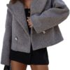 Onsoyours Damen Kurzarm Tweedjacke mit langen Ärmeln, Revers-Trenchcoat, lässigem Blazer und eleganter Parka für Herbst und Winter – Manteljacke mit Knopfleiste