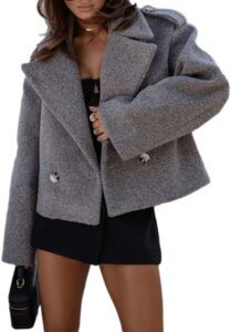Onsoyours Damen Kurzarm Tweedjacke mit langen Ärmeln, Revers-Trenchcoat, lässigem Blazer und eleganter Parka für Herbst und Winter – Manteljacke mit Knopfleiste