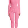OYIGELZ Damen Yoga Jumpsuit – Einteiliger, gerippter Strickanzug mit langen Ärmeln, ideal für Sport und Workout, figurbetont und mit eckigem Ausschnitt, kuscheliger...