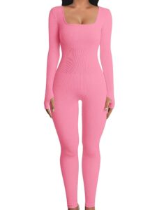 OYIGELZ Damen Yoga Jumpsuit – Einteiliger, gerippter Strickanzug mit langen Ärmeln, ideal für Sport und Workout, figurbetont und mit eckigem Ausschnitt, kuscheliger...