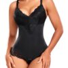 PASUDA Damen Shapewear Bauchweg Bodysuit - Stark formender Body mit sexy Spitze und V-Ausschnitt, figurformender Miederbody mit BH