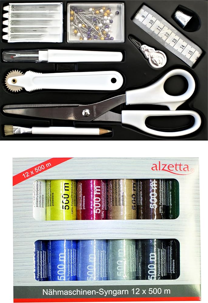 Premium Schneiderkit mit Nähgarn und Zubehör - Ideal für Hobbyisten und Profis - Professionelles Set mit Nähgarn, Schneiderschere, Nahttrenner, Maßband und mehr