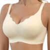 SHARICCA Damen BH Ohne Bügel - Nahtloser V-Ausschnitt mit gewellten Rändern, Push-Up Soft BH, atmungsaktives Seamless Bustier inklusive BH-Verlängerung