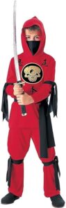 Tante Tina Kinder Ninja Kostüm - 3-teiliges Set für Jungen mit langärmligem Kapuzenoberteil, Hose und Gürtel in Rot/Schwarz