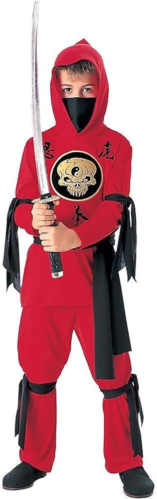 Tante Tina Kinder Ninja Kostüm - 3-teiliges Set für Jungen mit langärmligem Kapuzenoberteil, Hose und Gürtel in Rot/Schwarz