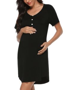 Uniexcosm Kurzärmeliges Stillnachthemd aus Baumwolle für Damen – Umstandskleid mit V-Ausschnitt und Knopfleiste, ideal für Schwangere und stillende Frauen
