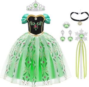 URAQT Mädchen Prinzessinnenkostüm, Kinderkostüm für Karneval, Cosplay, Halloween und Geburtstagsfeiern, inklusive Zubehör wie Krone und Zauberstab, Größe 120 cm