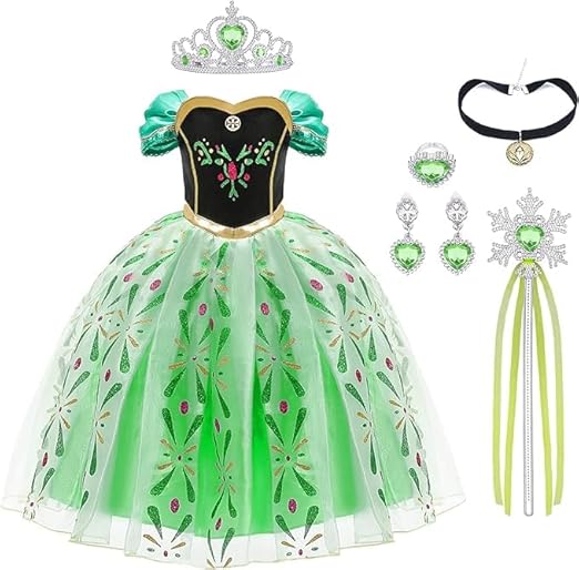 URAQT Mädchen Prinzessinnenkostüm, Kinderkostüm für Karneval, Cosplay, Halloween und Geburtstagsfeiern, inklusive Zubehör wie Krone und Zauberstab, Größe 120 cm