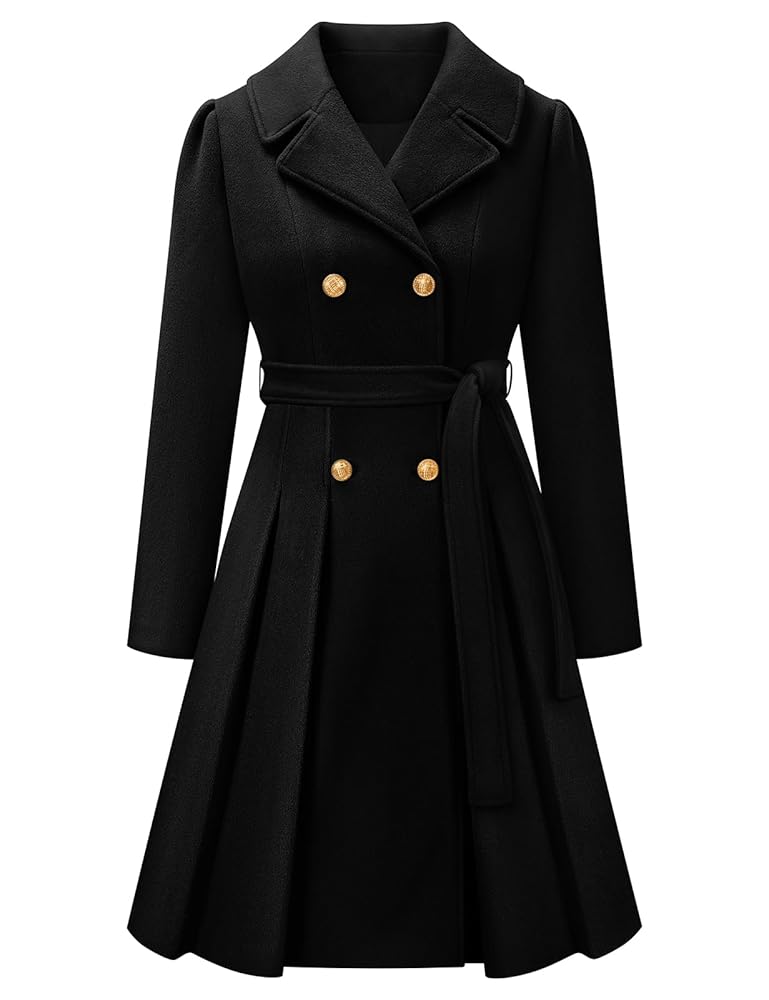 Vancavoo Damen Wollmantel - Eleganter A-linien Wintermantel, knielang, zweireihig mit Revers, ideal für die kalte Jahreszeit