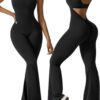 Vertvie Damen Flared Jumpsuit mit Scrunch Butt – Ärmelloser, Rückenfreier Sport-Overall für Yoga und Workout, Bootcut Einteiler, Sexy Playsuit, Ganzkörperanzug für Fitness