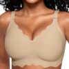 Vertvie Damen Nahtloser Push-Up BH ohne Bügel mit tiefem V-Ausschnitt, weiche Softschalen, bequemer und sportlicher Bügelloser BH mit abnehmbaren Trägern