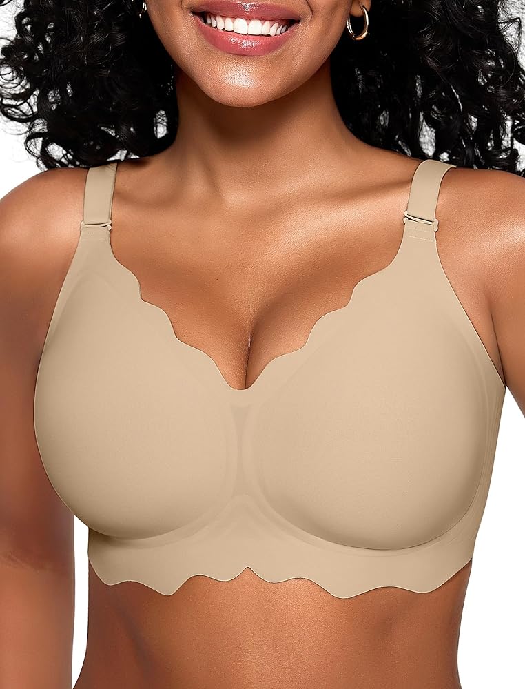 Vertvie Damen Nahtloser Push-Up BH ohne Bügel mit tiefem V-Ausschnitt, weiche Softschalen, bequemer und sportlicher Bügelloser BH mit abnehmbaren Trägern