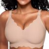 Vertvie Damen Push-Up BH ohne Bügel – Nahtloser, tief ausgeschnittener V-Ausschnitt, bequemer und weicher Sport-BH mit abnehmbaren Trägern und Softschalen
