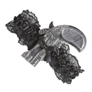 W WIDMANN MILANO Party Fashion 09664 - Antikes Strumpfband mit Pistole, Revolver im Steampunk-Stil für Saloon-Damen, Wilder Westen, Motto-Party und Karneval