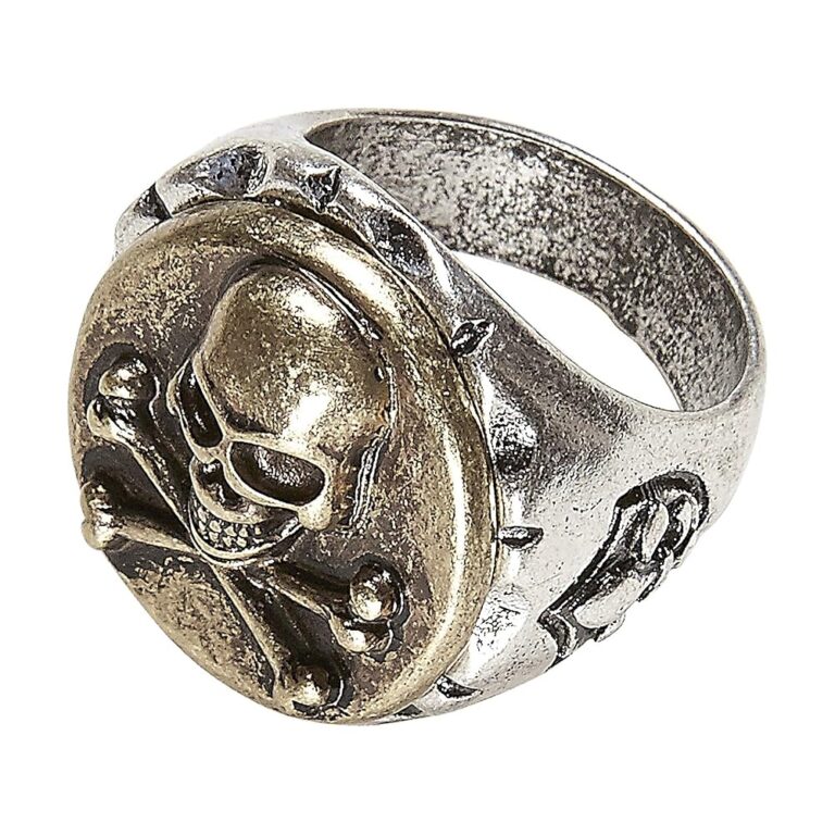 W WIDMANN MILANO Party Mode 46738 - Ring mit Totenkopf und gekreuzten Knochen, Piratenschmuck für Karneval, Mottopartys und Halloween