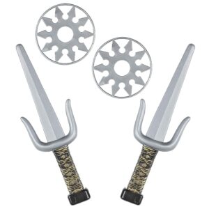 Widmann 01205 - Ninja Waffenset, 2 Sai und 2 Shuriken, Kostümzubehör für Karneval und Mottopartys