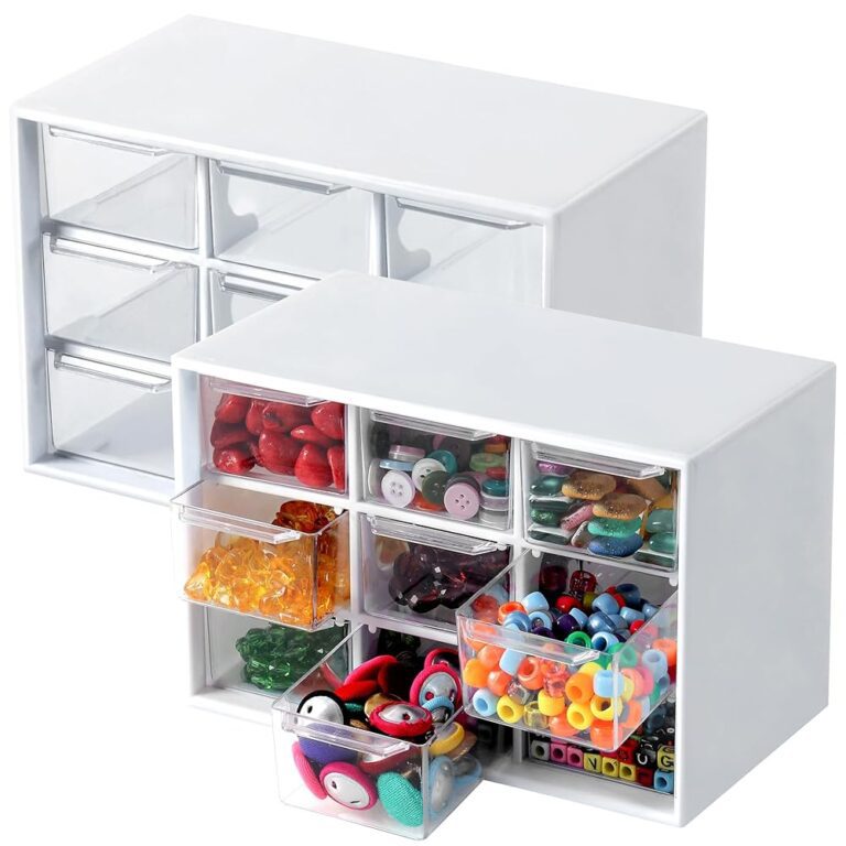 Winter Shore Bastelbox mit 9 Schubladen [2er-Pack] - Transparente und weiße Aufbewahrungsbox für den Schreibtisch - Herausnehmbare Mini-Schubladen mit niedlichen Designs für...