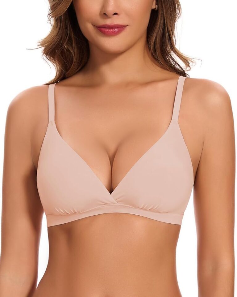 WOWENY Damen Triangle BH ohne Bügel – Sexy gepolsterter Bralette, nahtloses T-Shirt-BH, bügelloser Soft-Bustier mit V-Ausschnitt und BH-Verlängerung