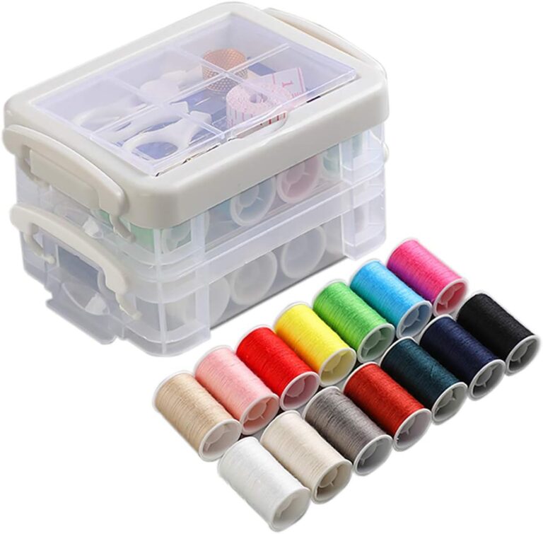 YMWALK Nähset in Kunststoffbox – Tragbare Nähbox mit Nähzubehör, inklusive Nadel- und Fadenset, 16 Farben Faden, Nadeln, Schere, Maßband und Fingerhut zur Kleidungspflege