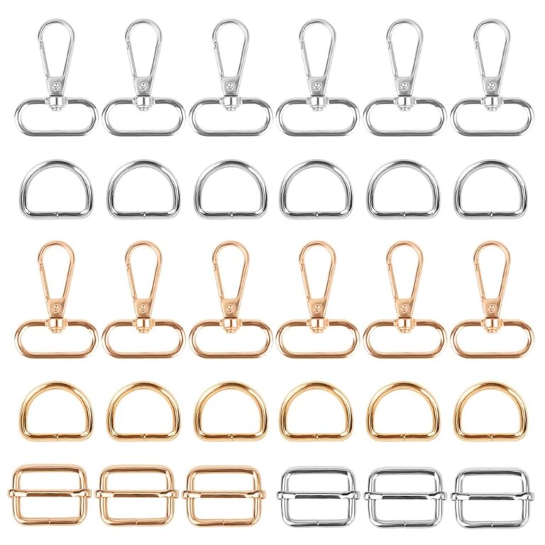 YSDMY 30-teiliges Set aus D-Ringen, drehbaren Karabinerhaken, Schiebeschnallen, Ringen und Halbringen in Silber/Gold für Taschen und Geldbörsen – ideales Zubehör zum Nähen