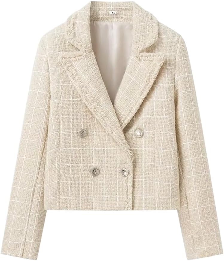 Zunlethian Damen Tweed Blazer 2024 für Frühling und Herbst – Elegante Übergangsjacke mit Revers und tailliertem Schnitt für Büro und Freizeit im Vintage-Stil