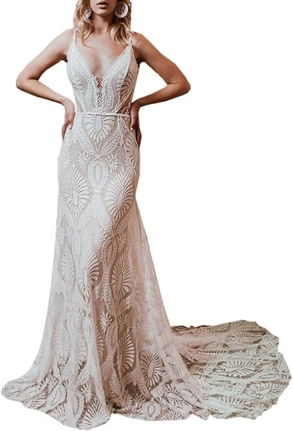 Boho Brautkleider mit langen Ärmeln - Plus Size Spitze für Strandhochzeiten